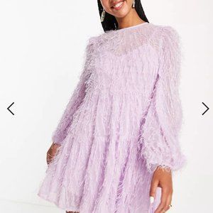 ASOS tiered mini dress in fluffy texture in lilac